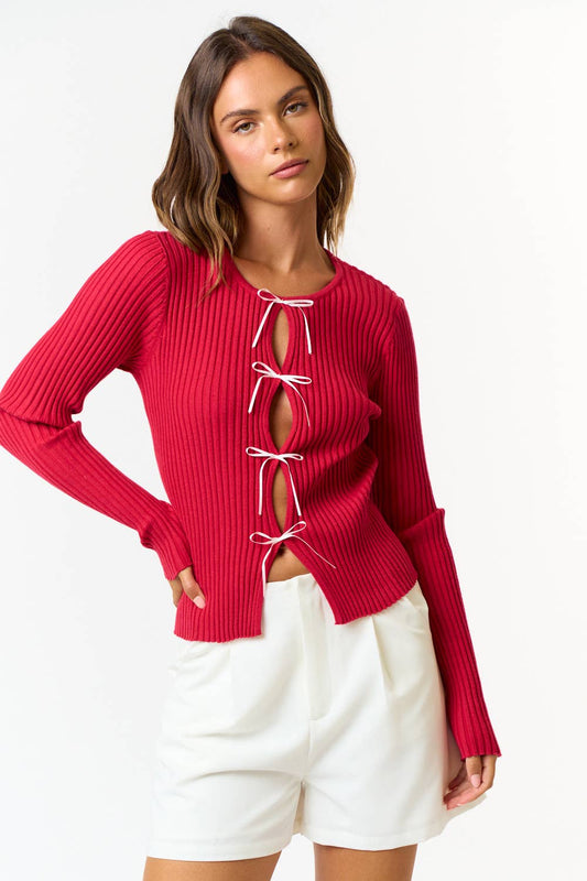 Red Bow Cut Out Sweater