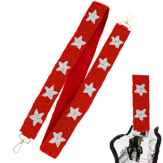 Game Day Beaded Star Purse Strap - Red