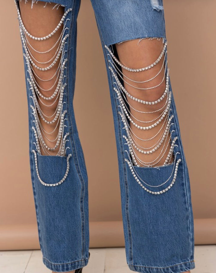 Rhinestone Cowgirl Cut Out Jeans