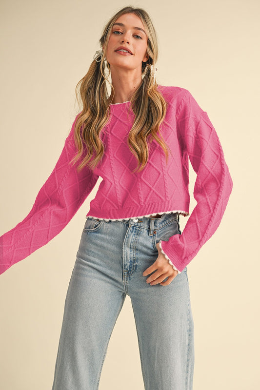 Berry Pink Cable Knit Sweater