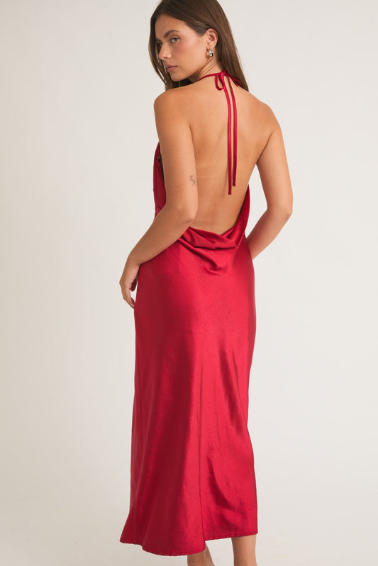 Scarlet Showstopper Satin Midi Dress