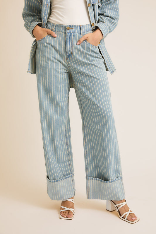 Folded Stripe Wide Leg Jeans