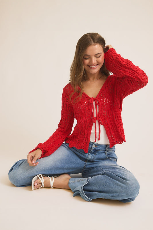 Berry Open Knit Cardigan