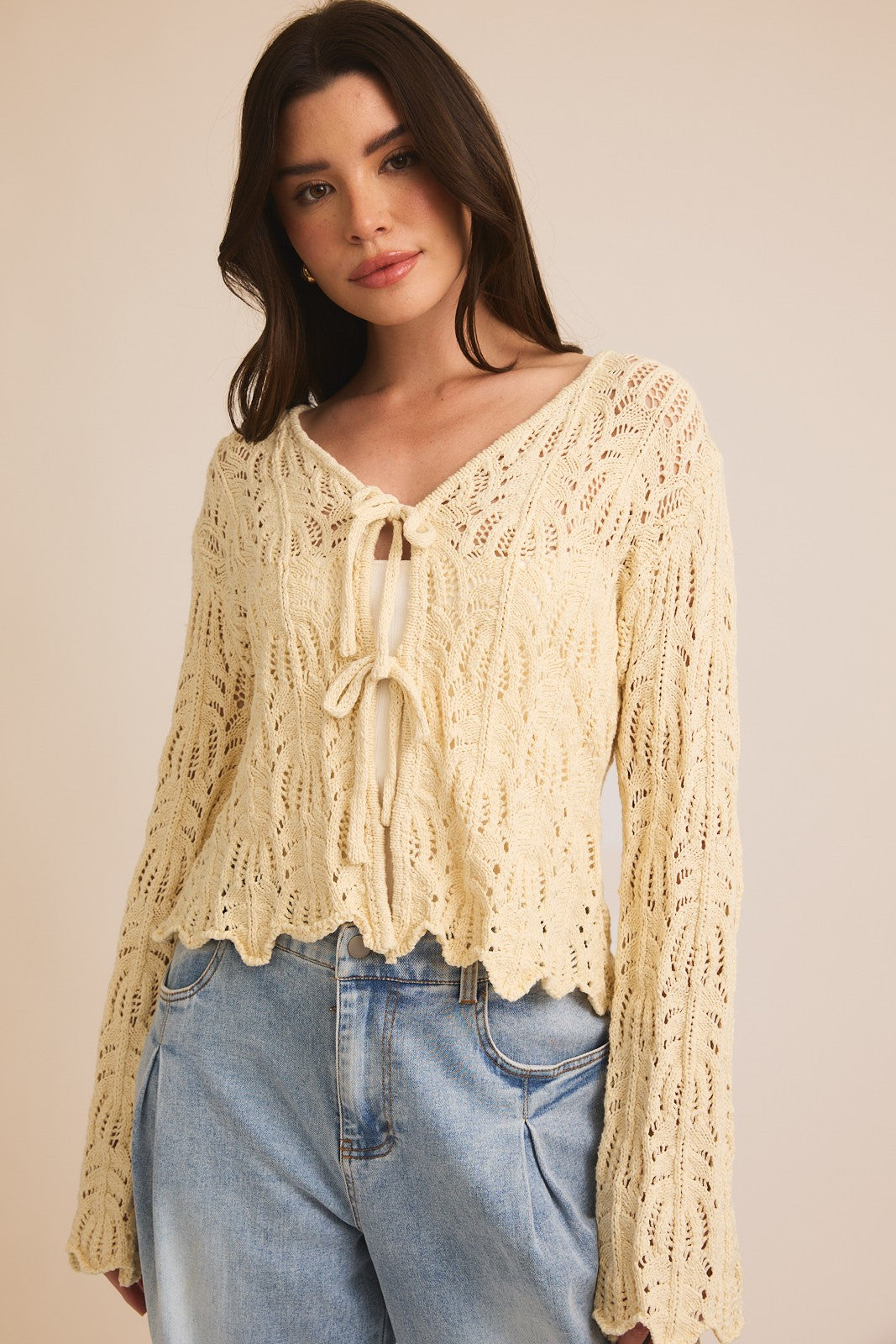 Cream Open Knit Cardigan