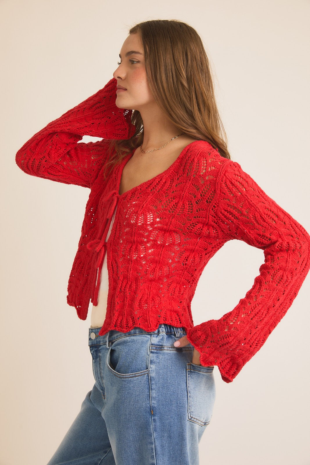 Berry Open Knit Cardigan