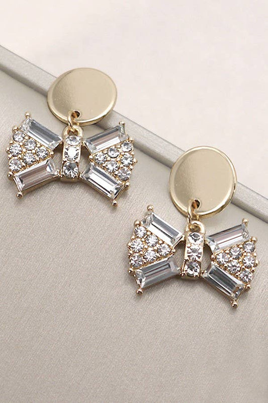 Classic Gold Rhinestone Bow Earrings