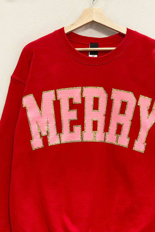 Glitter Merry Holiday Sweatshirt - RED