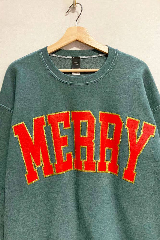 Glitter Merry Holiday Sweatshirt - GREEN