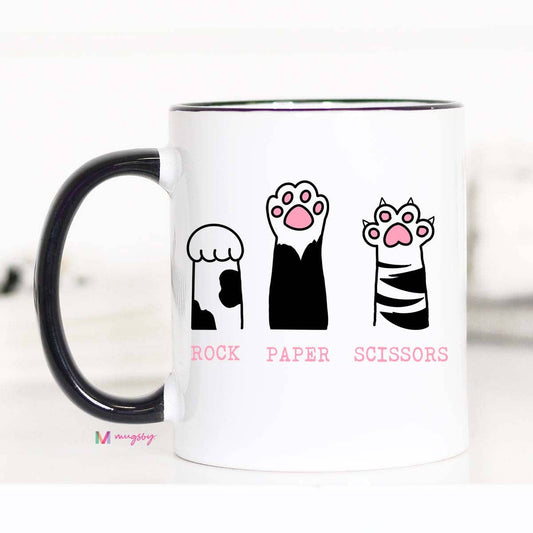 Rock Paper Scissors Cat Coffee Mug