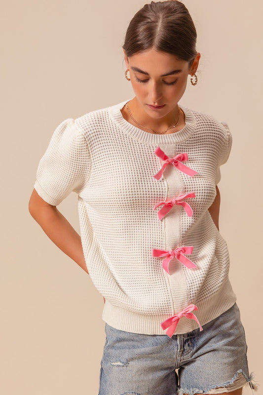 Beautiful Bow Knit Sweater - Cream