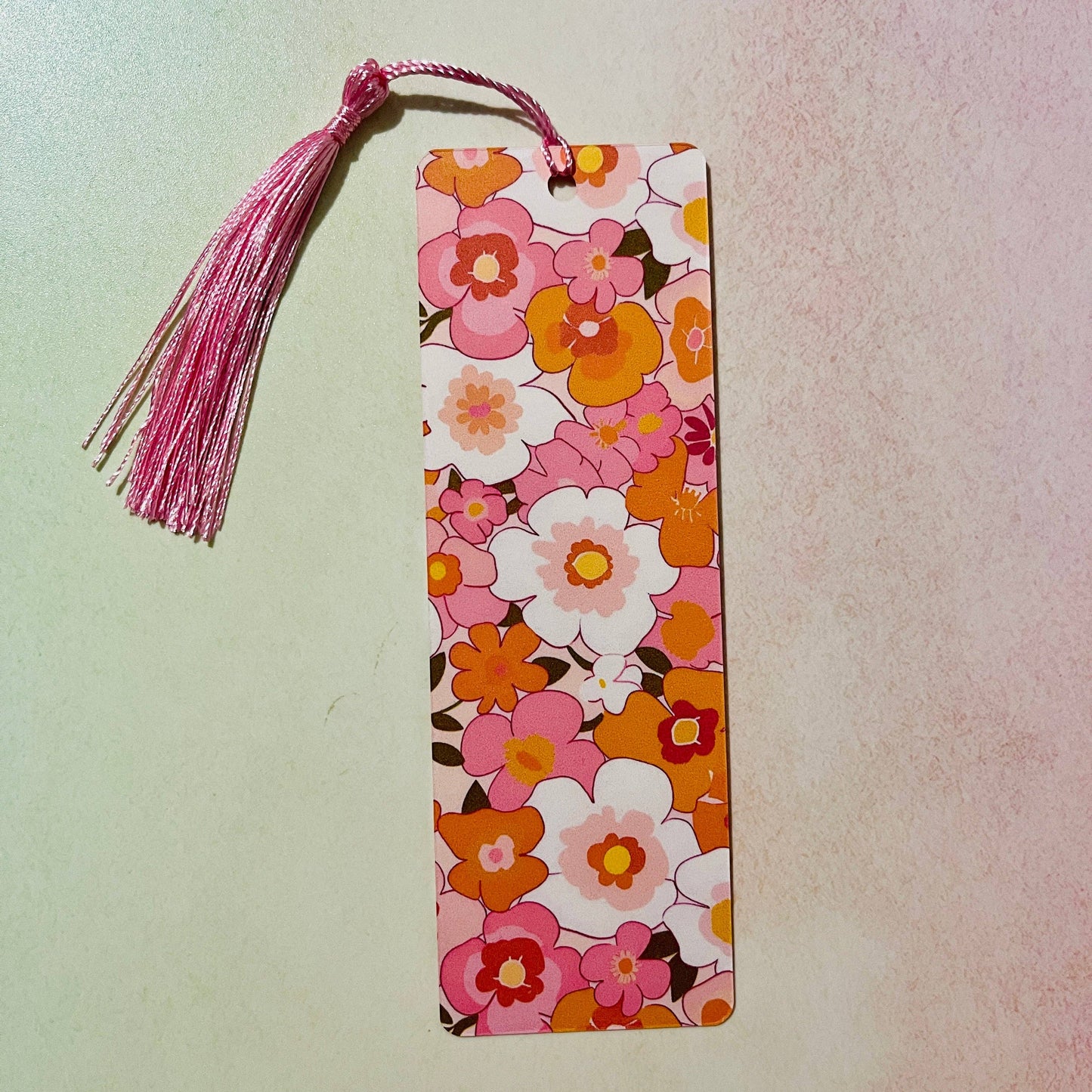 Bookmark With Tassel Orange Floral Pattern