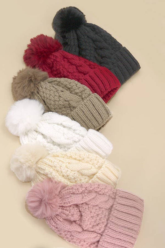 Cable Knot Pom Pom Beanie