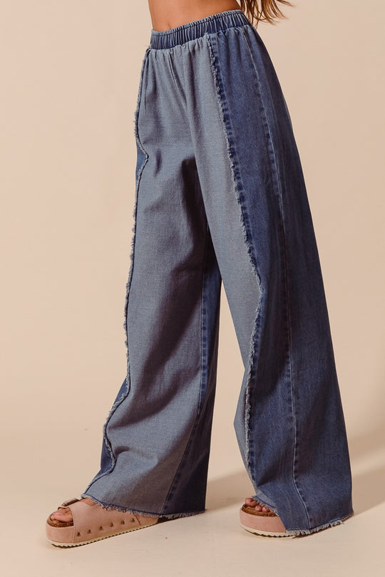 Frayed Wide Leg Denim Jeans