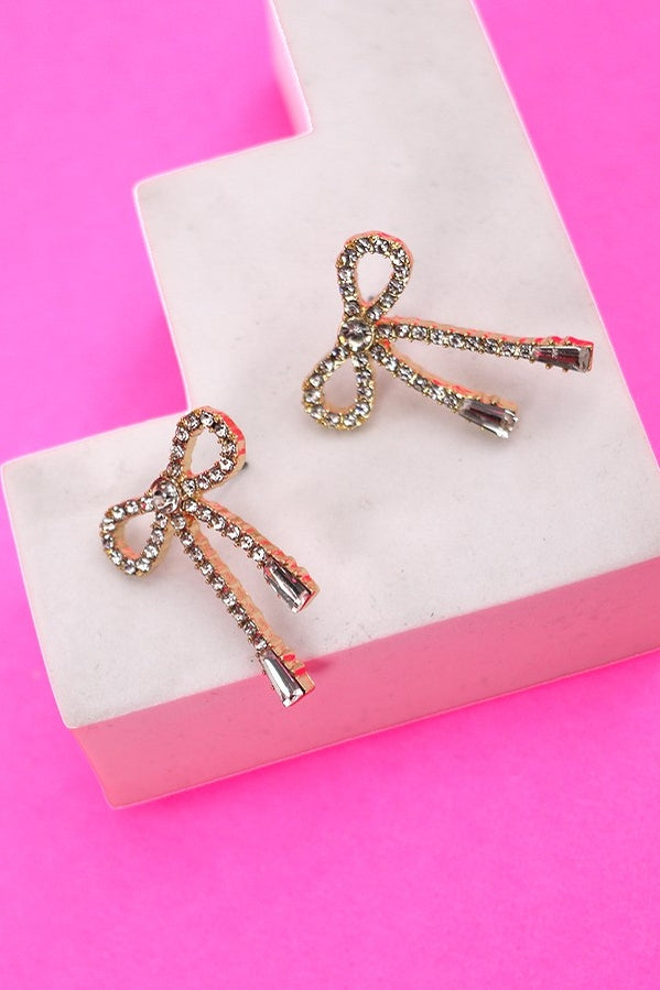 Rhinestone Bow Stud Earrings