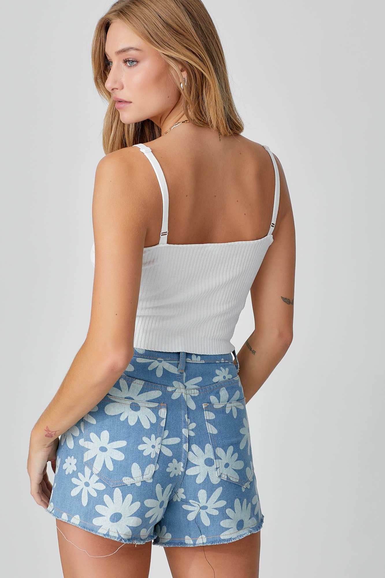 Daisy Print High Waist Shorts