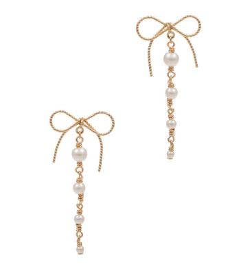 Dainty Bow & Pearl Dangle Earrings