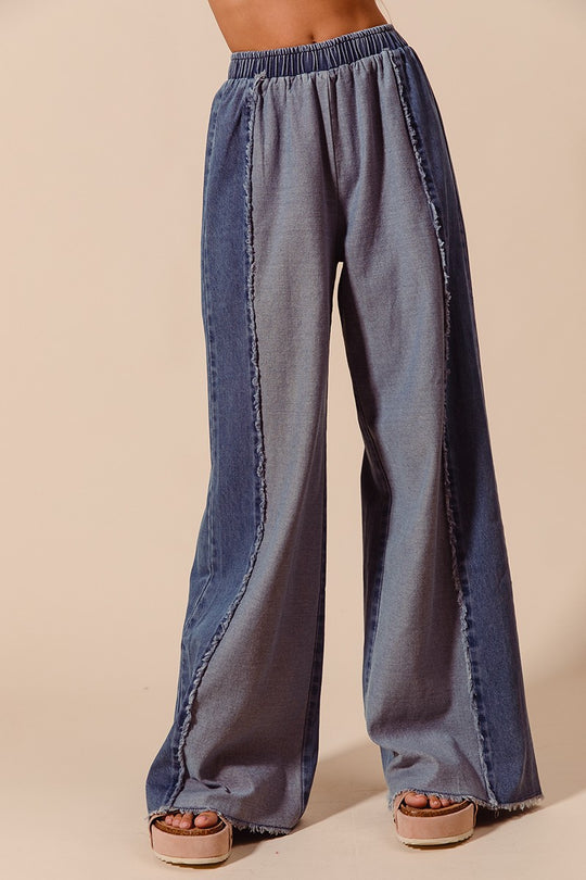 Frayed Wide Leg Denim Jeans