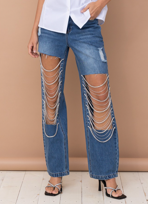 Rhinestone Cowgirl Cut Out Jeans