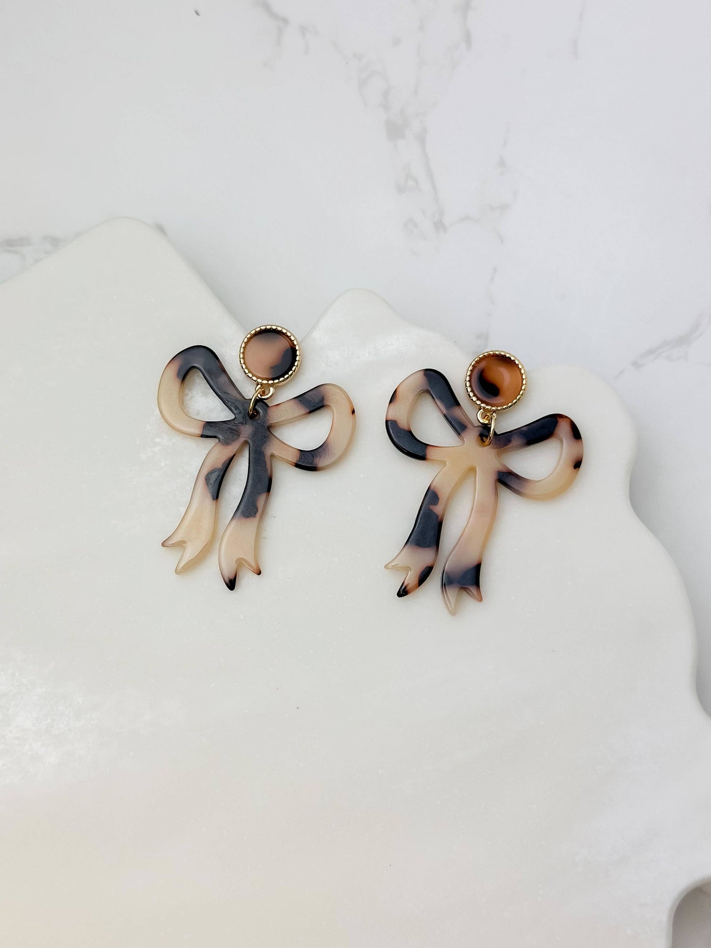 Tortoise Bow Dangle Earrings