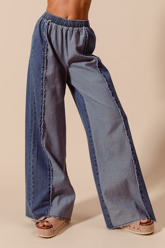 Frayed Wide Leg Denim Jeans