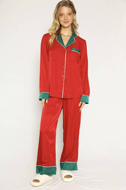 Red Satin Holiday Pajama Set