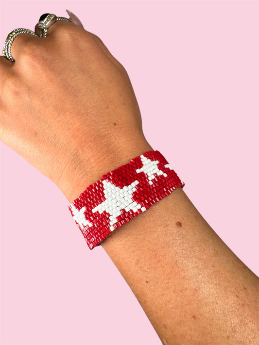 Beaded Star Game Day Bracelet - Crimson