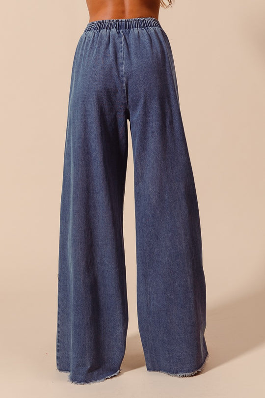 Frayed Wide Leg Denim Jeans