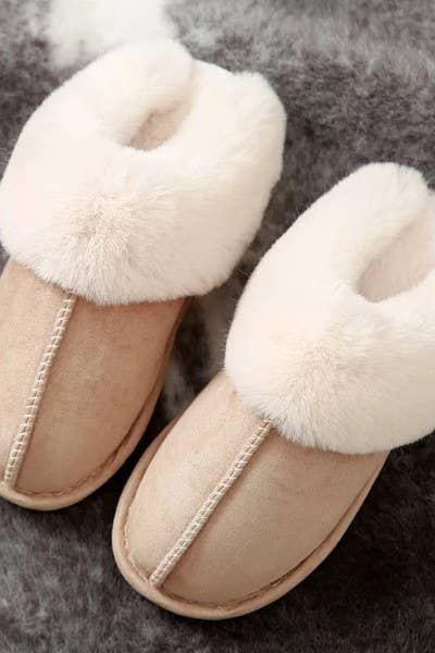 Khaki Furry Slippers