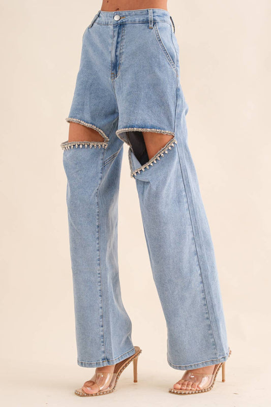 Taylor Rhinestone Cut Out Jeans