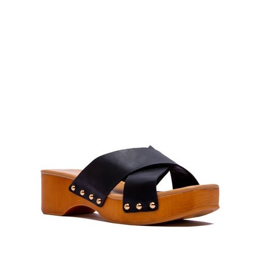 Black Chunky Heel Slide