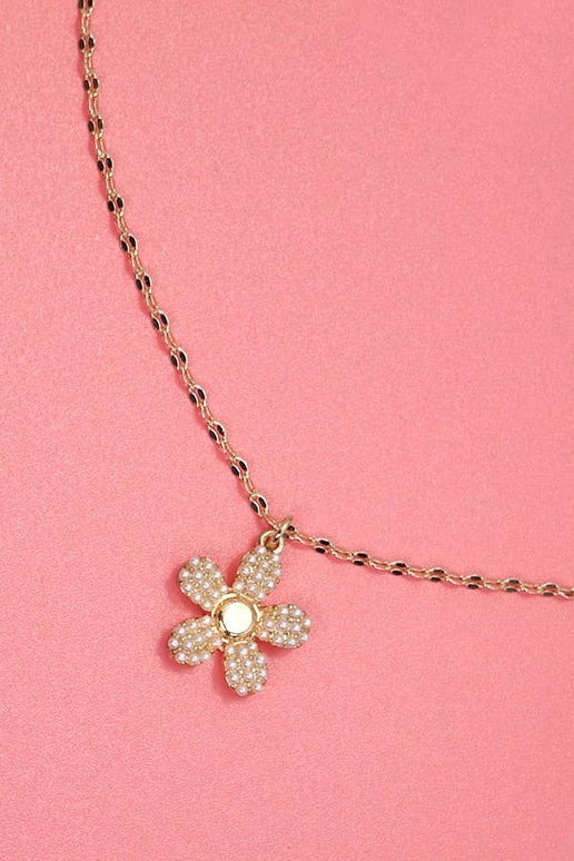 Pearl Flower Charm Necklace