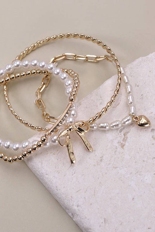 Pearl & Bow Bangle Set