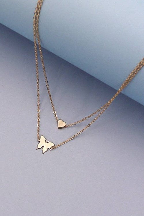 Double Layer Heart & Butterfly Necklace